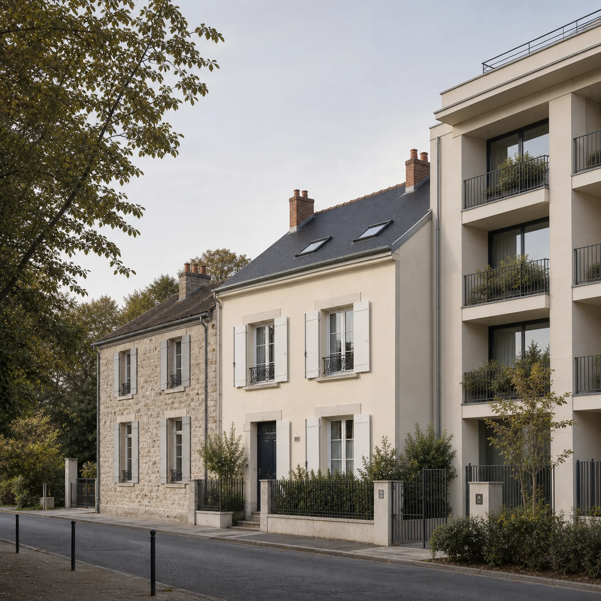 Trois biens résidentiels français distincts réunis dans une même rue calme.